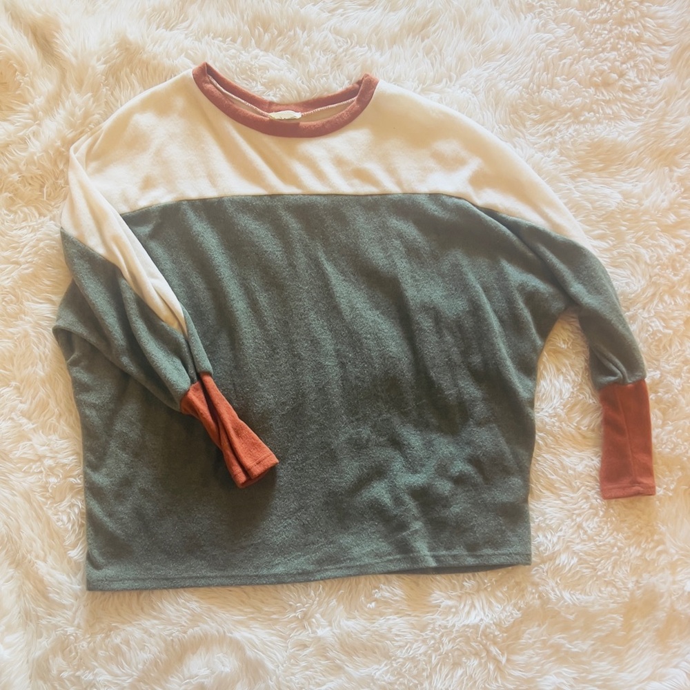 Lovely Melody Colorblock Sweater in Forest Green, Cream, and Rust